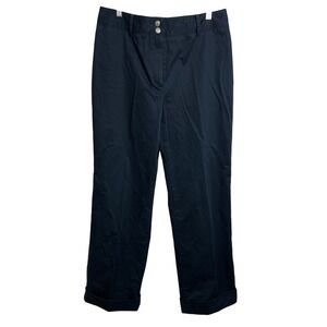 Brooks Brothers 346 Dress Pants Women 12 Black Cotton Blend Cuffed Chino A49